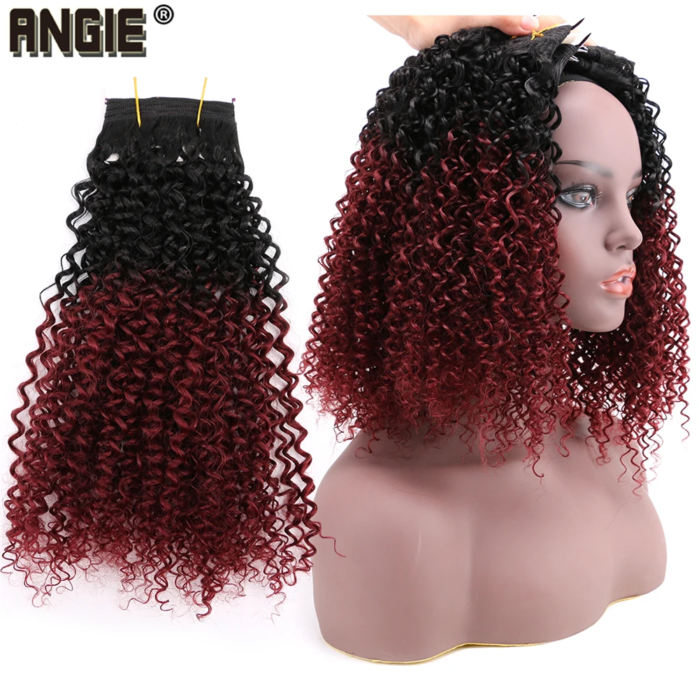 Angie 100 г/шт. Ombre синтетические вьющиеся волосы для наращивания черный до бордовый афро кудрявые пучки вьющихся волос 8-20 дюймовое плетение волос