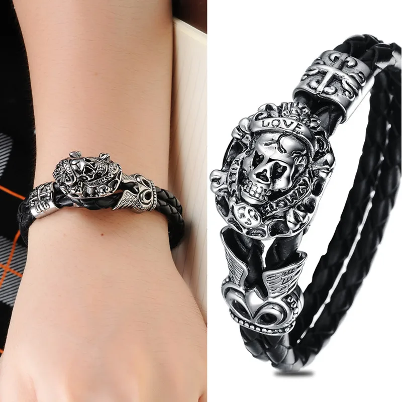 Браслеты из натуральной кожи для мужчин и женщин черные модные браслеты