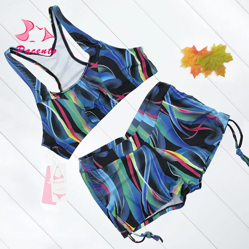 Pacento топ на бретелях с принтом бикини бразильский укороченный купальник шортами