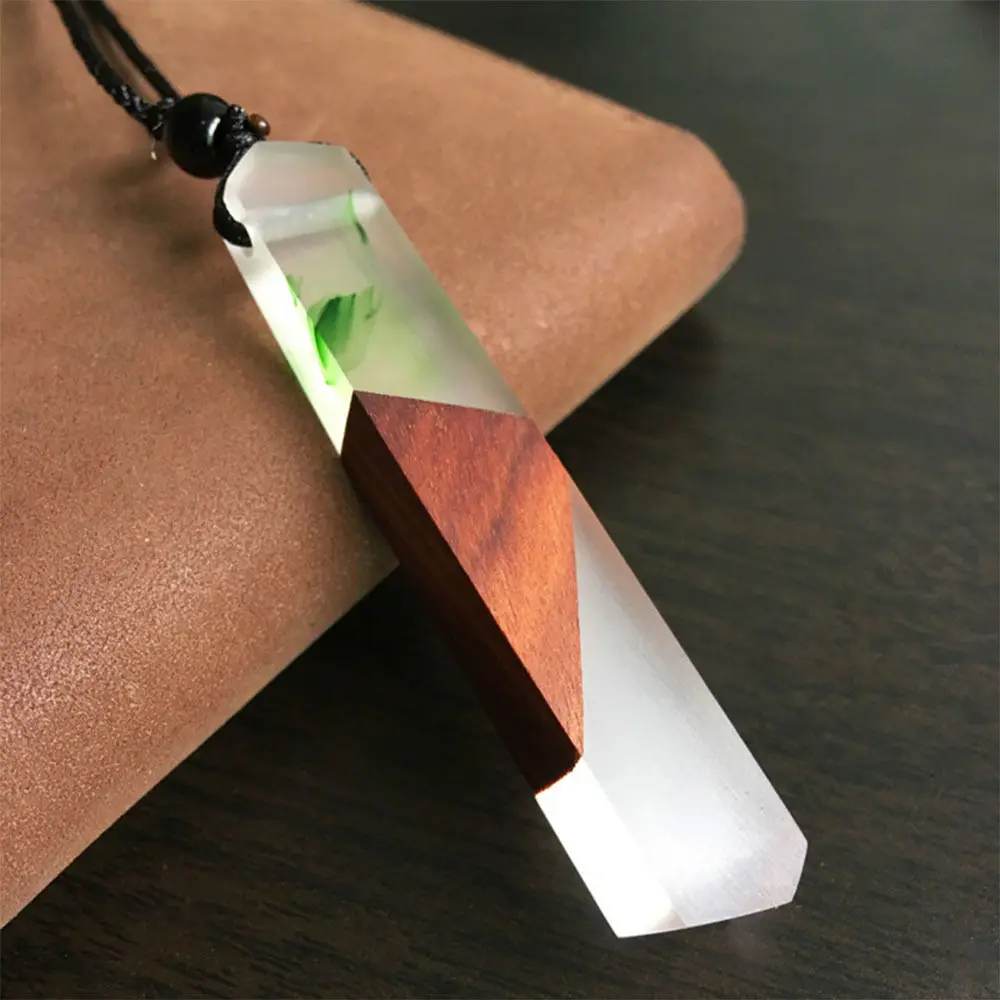 Цвет случайный Новый 2017 ручной работы Смола деревянная подвеска ожерелье