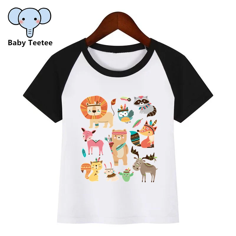 

Children New Cartoon Indian Style Cartoon Animal Tiger Fox Bird Children T-shirt Baby Kids Funny Clothes Children Summer T-shirt
