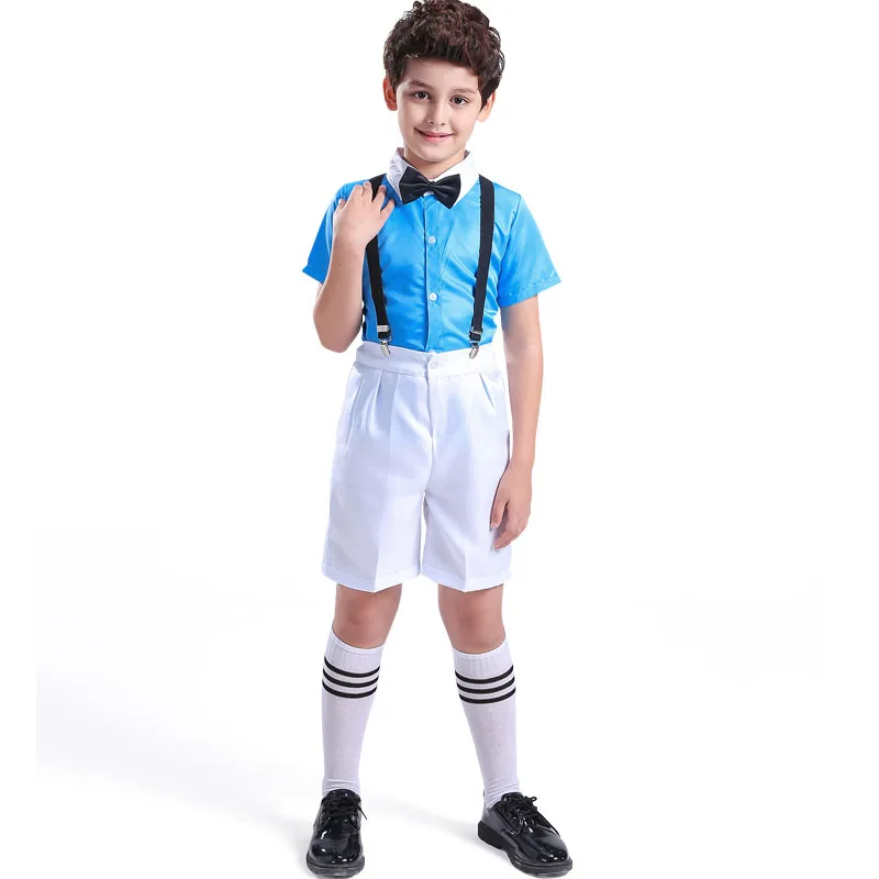 sky blue short Детская одежда с цветочным принтом для мальчиков-подростков 4, 6, 8, 9, 7, 5, 10, 12, 14, 13, 16 лет, деловые комплекты одежды для мальчиков, Новая Одежда для танцев - Цвет: sky blue short