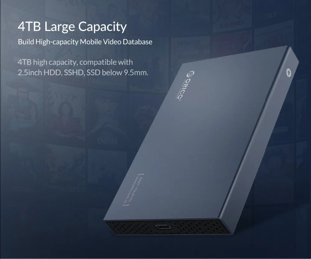 Чехол для жесткого диска ORICO из алюминиевого сплава USB3.1 Gen2 2,5 ''type-C с поддержкой 7 мм и 9,5 мм с кабелем 50 см C-C