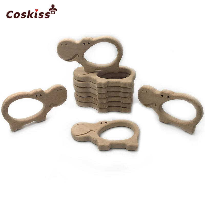

Handmade Wooden Organic Safe Baby Teether Hippo Pendent Organic Natural Beech Wooden Animal Toy DIY Jewelry Making Accories
