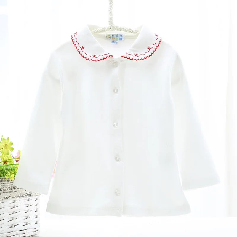 Baby clothes embroidery cute neck girls t shirt long sleeves white baby children clothing t-shirt kids | Мать и ребенок