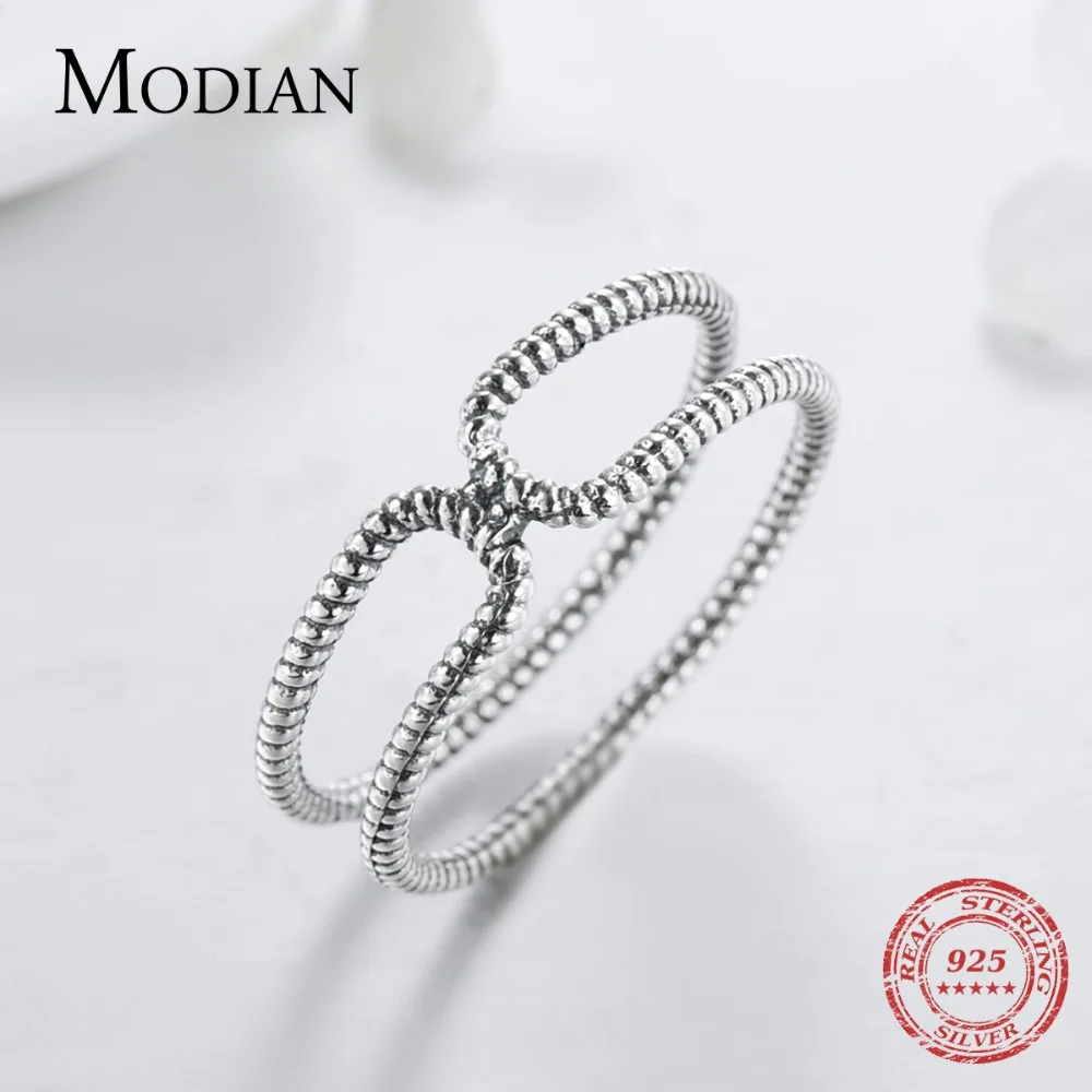 Modian 100% Стерлинговое Серебро 925 пробы Двухслойное штабелируемое винтажное модное