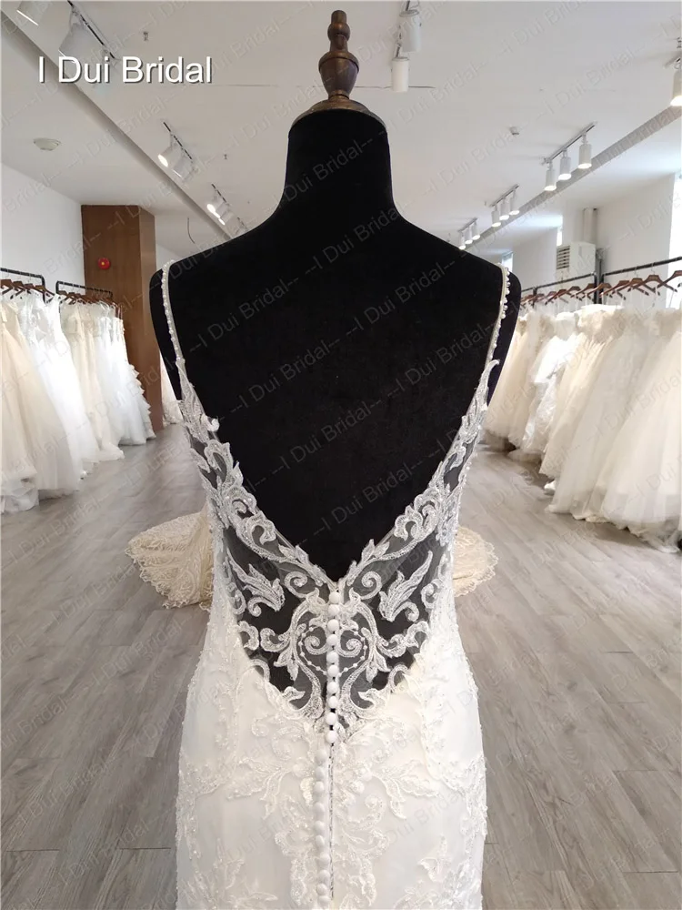 Spaghetti Strap Lace Wedding Dress Low Back Luxury Appliqued Beaded Bridal Gown Real Photo Factory Custom Made