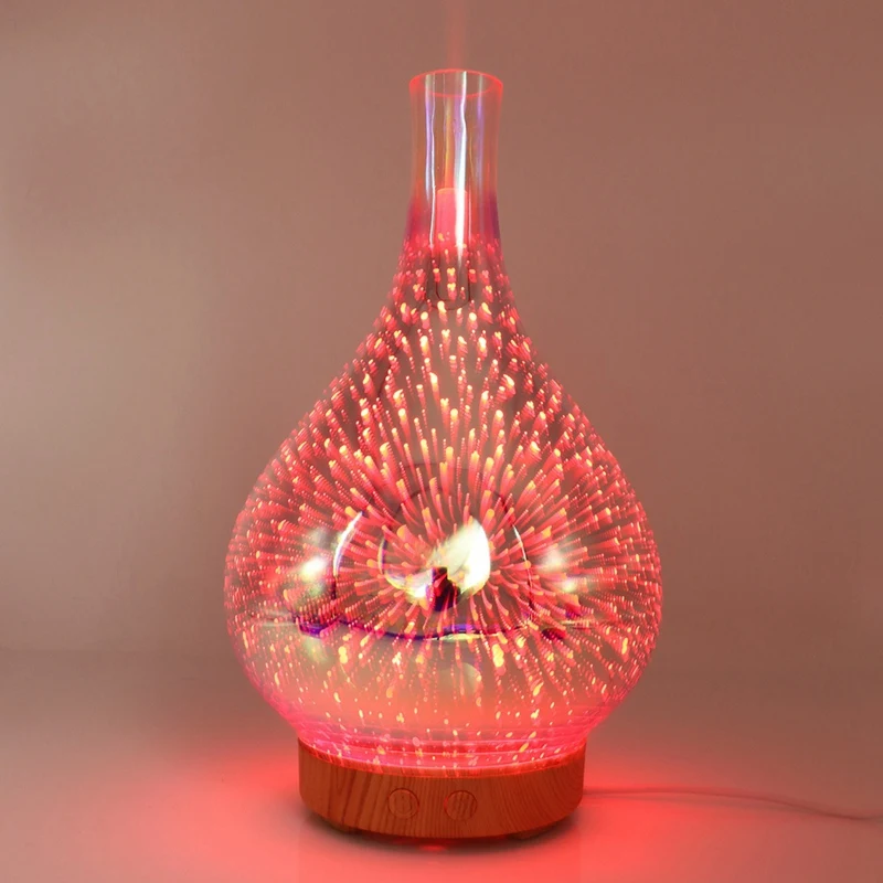 Горячее предложение! Распродажа! 3D, стилизованные под языки пламени Стекло ваза Форма увлажнитель воздуха с 7 цветов светодиодный ночной Светильник арома-диффузор для эфирных масел, тумана, мини-распылитель