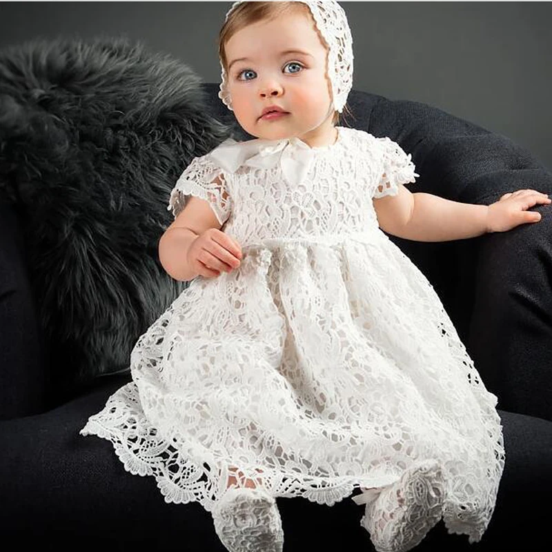 Длинное детское платье белое свадебное кружевное для крещения 2018 vestidos новая