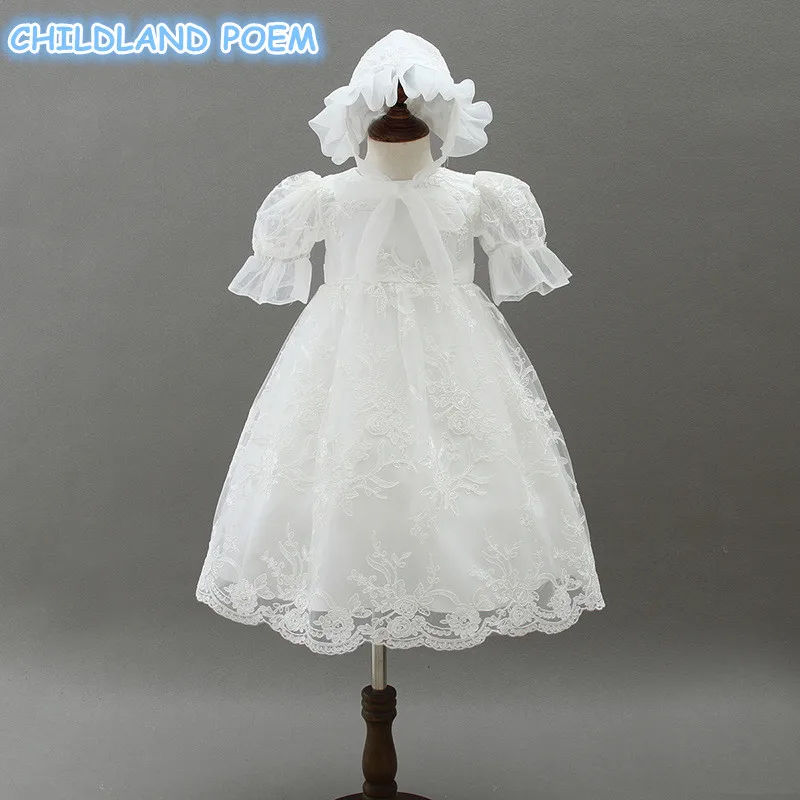 Платье для маленьких девочек новорожденных Vestidos крестильное платье с кружевом