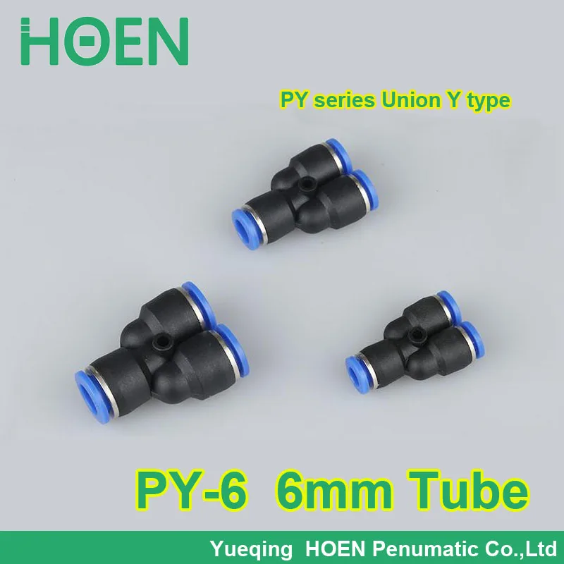 

100pcs/lot PY-6 6mm tube quick connector Pipe Three Joint one Touch Plastic Hose 3 Way Y Type Pneumatic Air Fitting