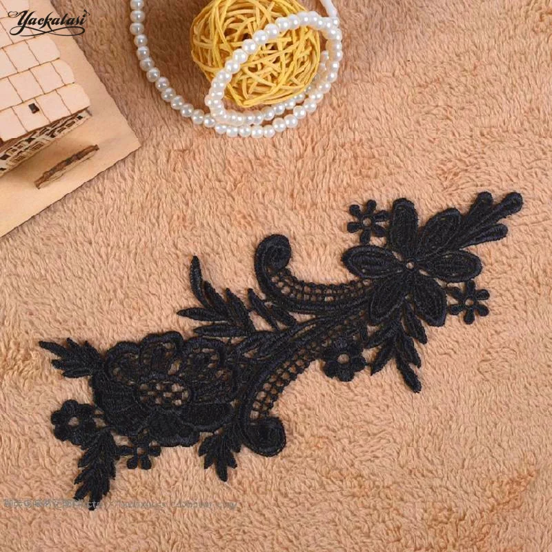 

YACKALASI 10 Pcs Colored Lace Flower 3D Wedding Appliqued Embroidered Patches Water Soluble Trims Veil Hair Accessory 26*11CM