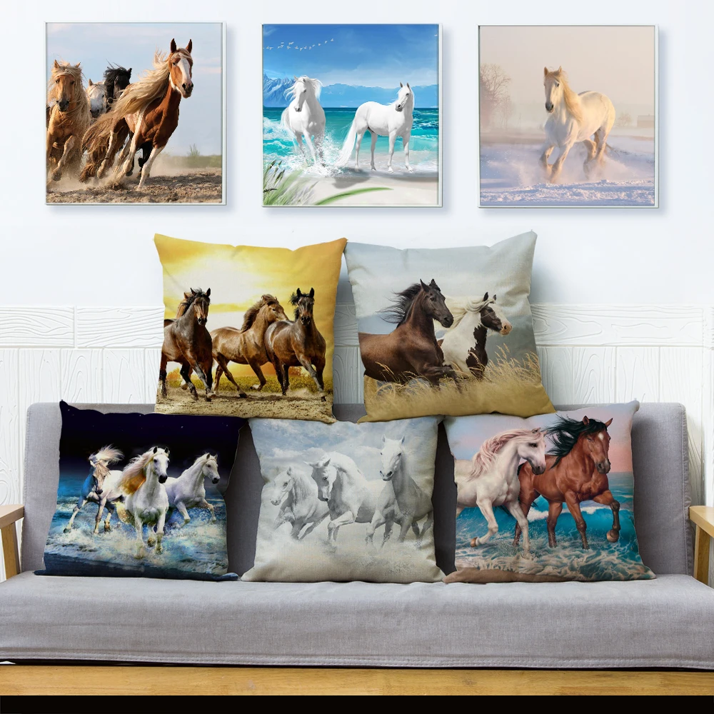 Украшения для животных бега с принтом лошади декоративная наволочка подушки 45*45