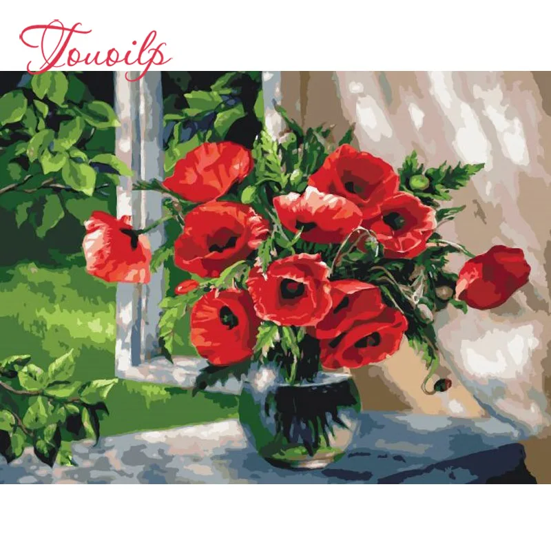 

Touoilp Diamond painting full square/round drill Embroidery"Red flower"cross stitch mosaic rhinestones painting,decoration