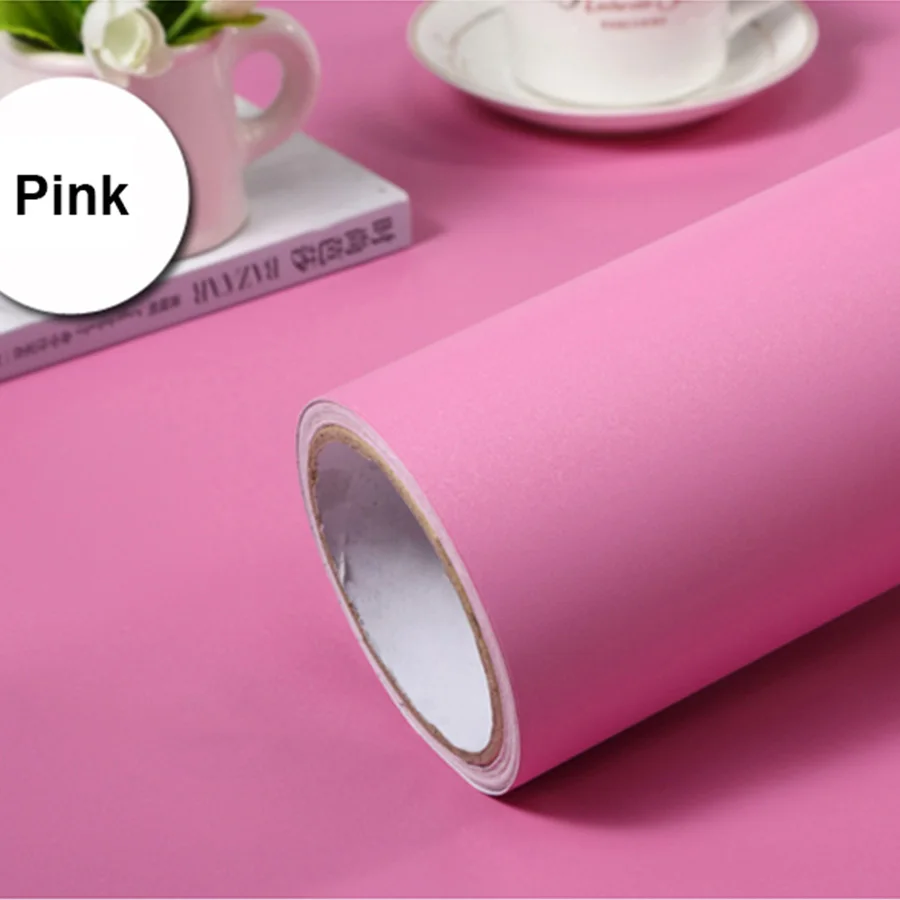 Pink Кухня самоклеющиеся ПВХ обои рулон матовая Водонепроницаемая настенная Бумага для DIY Шкаф Дверь мебель наклейки домашний декор - Цвет: Pink
