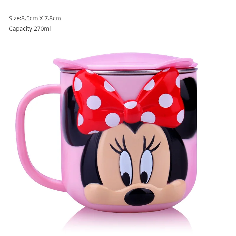 Disney 270 мл детская чашка из нержавеющей стали для молока Съемная детская прочная питание молоко чашка Микки Минни домашняя школьная кружка с крышкой - Цвет: Pink Minnie