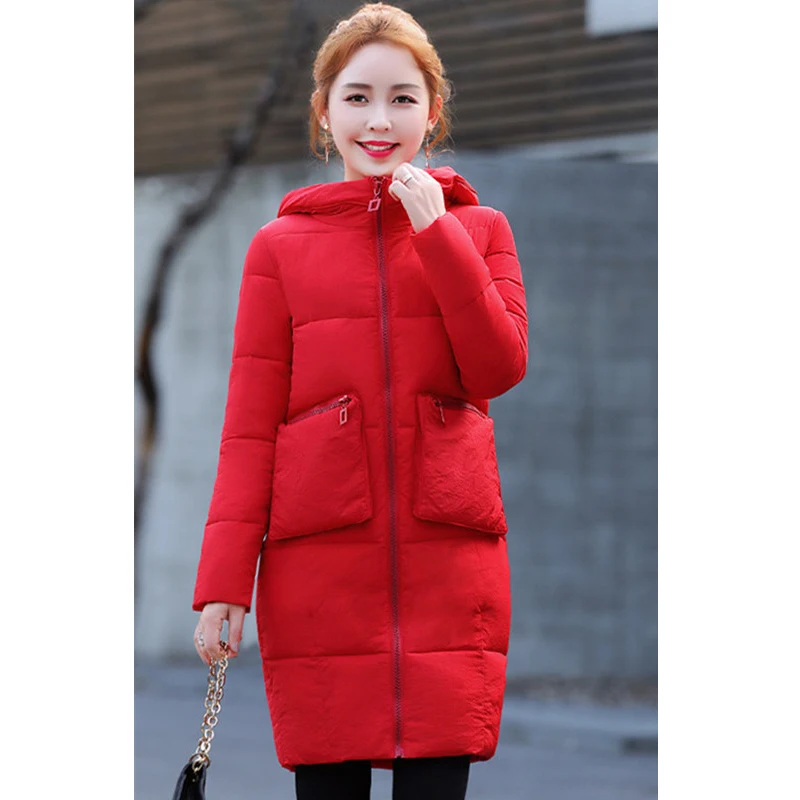 

AKSLXDMMD Fashion Big Zipper Pocket Cotton Coat 2019 New Winter Jacket Hooded Thick Mid-long Coat Women Overcoat Parka LH1234
