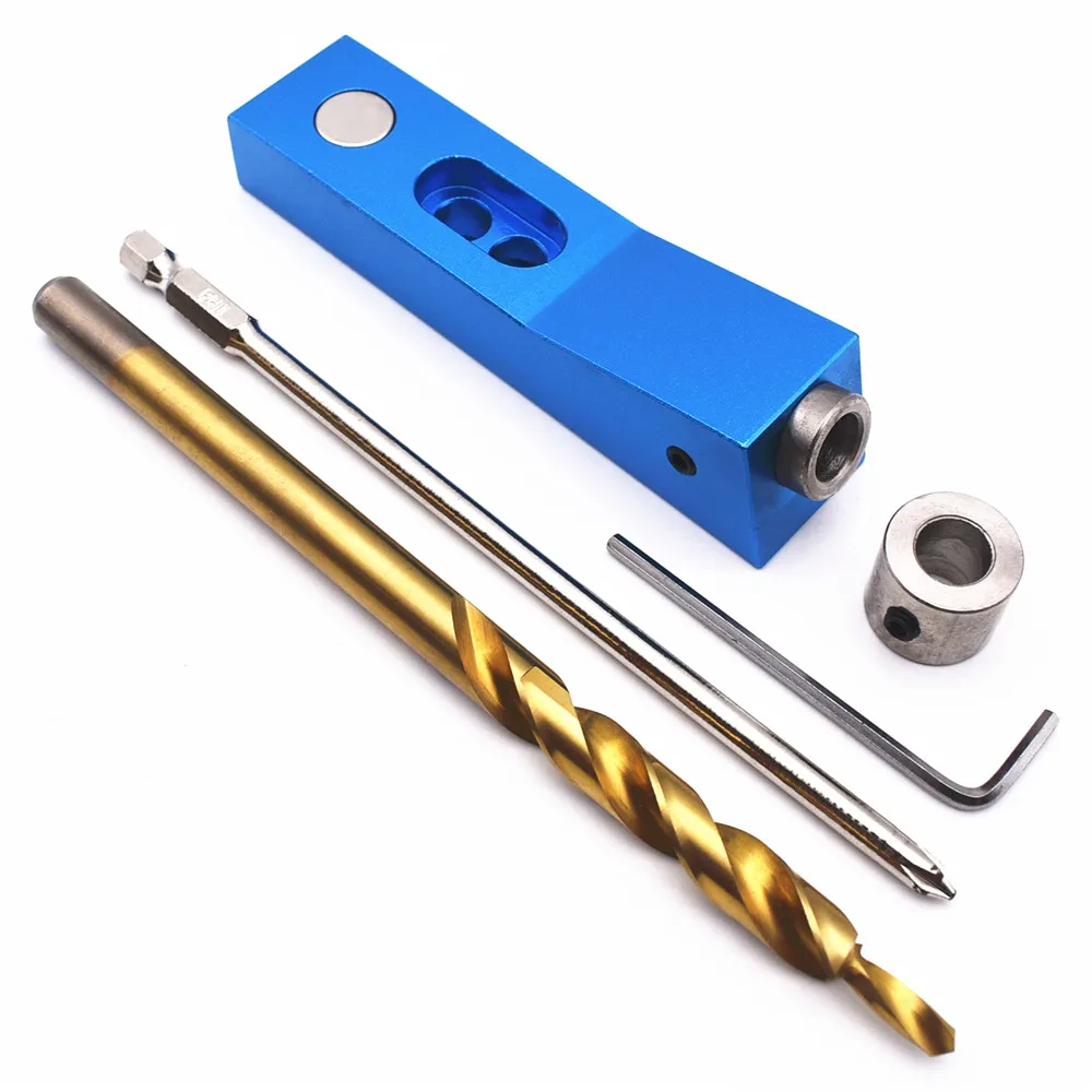 Pocket Hole Jig Kit Карманное отверстие джиг комплект Деревообработка угловая дрель направляющий набор Дырокол локатор ядро сверло для DIY столярные инструменты - Цвет: Pocket Hole Jig Kit
