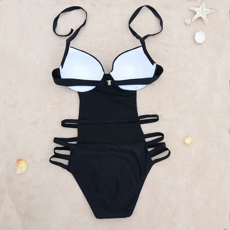 Плюс размер бикини 2017 сексуальный женский черный полосатый Монокини Мягкий