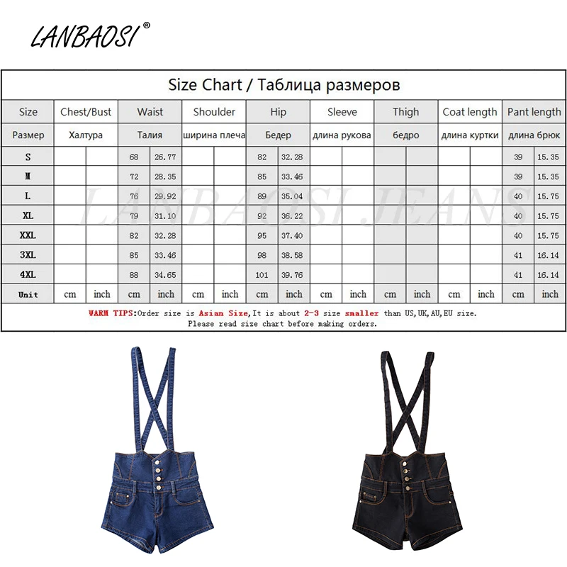 

LANBAOSI Blue Black Jeans Short Overalls for Women Slim Casual Summer Denim Suspenders Shorts Bodysuit Straps Jean Jumpsuit
