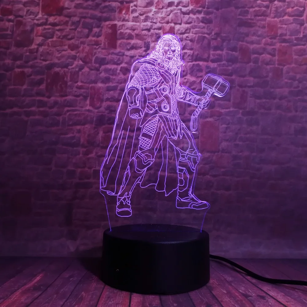 Мстители Marvel Alliance Thor с молотком 3D аниме фигурка Ночной светильник Креативный