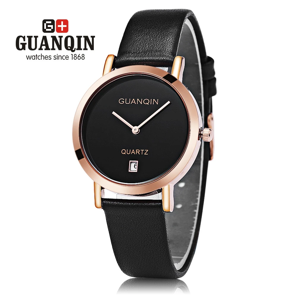 GUANQIN GS19047 женский кожаный ремешок кварцевые часы Дата дисплей ультра тонкий