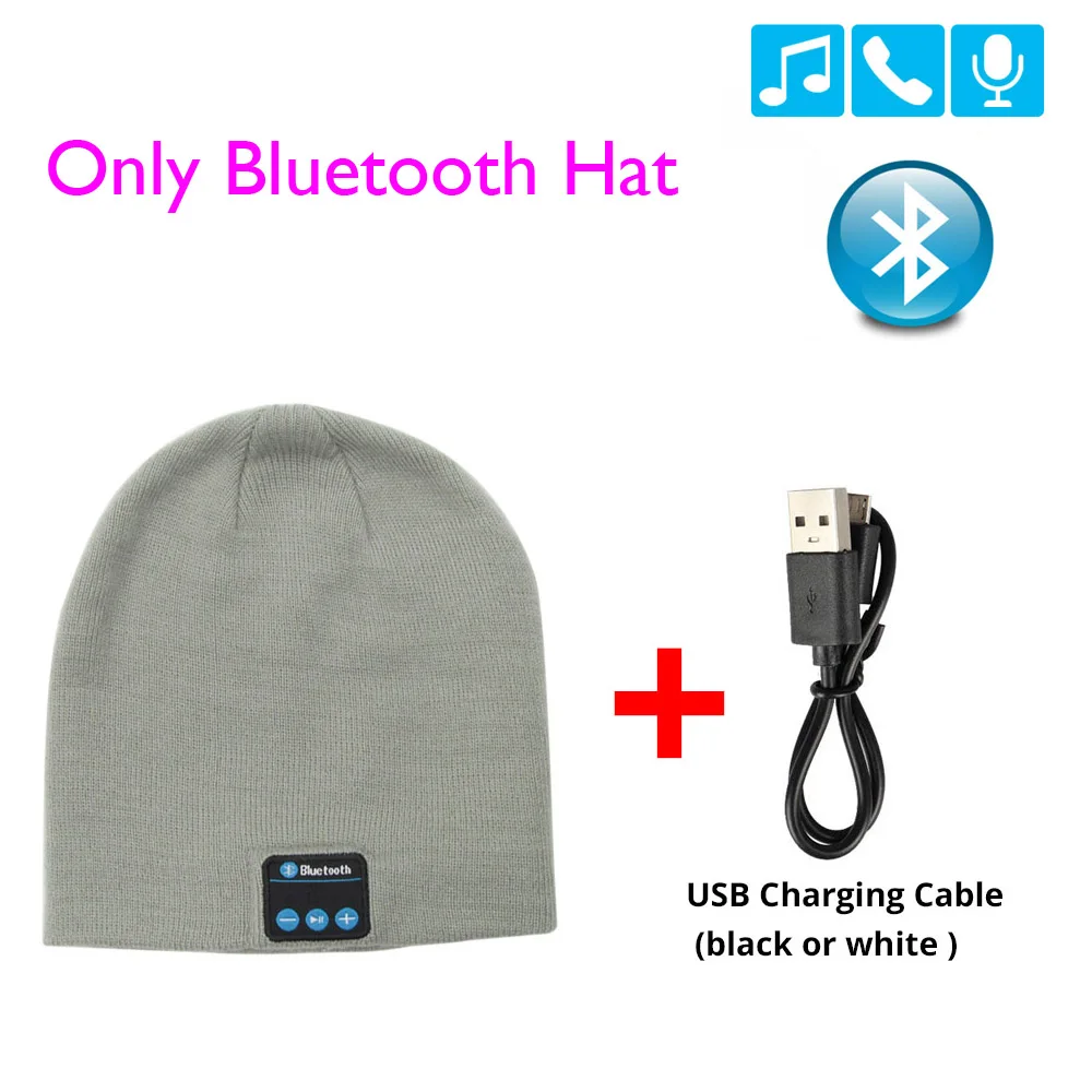 Only Grey Hat Bluetooth наушники зимняя шапка теплая шапочка музыкальная шапка с перчатками беспроводные Bluetooth наушники динамик с микрофоном спортивная шапка гарнитура - Цвет: Only Grey Hat