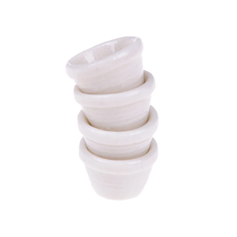 

4pc/3Pc Dollhouse Flower Pots Dollhouse Furniture Ceramics White Flower Pots1.5cm Miniature Children Puzzle Hand Dolls Toy House