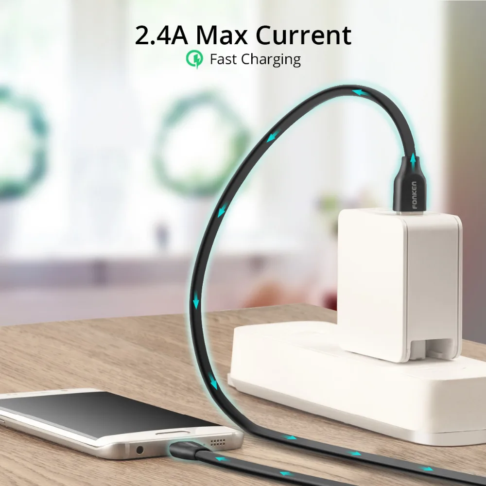 FONKEN Лапша USB кабель Micro зарядный 3A Макс быстрое зарядное устройство Шнур для банка