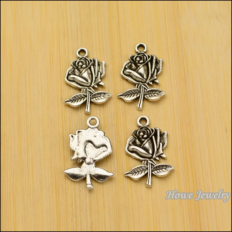 18 шт винтажный цинковый сплав античный серебряный шарм роза цветок кулон DIY