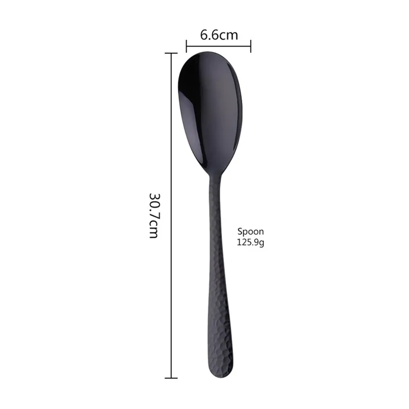 black spoon 1 pc Салатная ложка или вилка ложка для смешивания 430 из нержавеющей стали, ресторанные ложки, столовая посуда с помощью инструментов «буфет» - Цвет: black spoon 1 pc