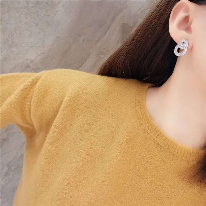 

Luxury Statement Earrings For Women Silver Color Fine Zircon Round Circles Drop Earrings Fashion Jewelry Korean Bijoux Gifts