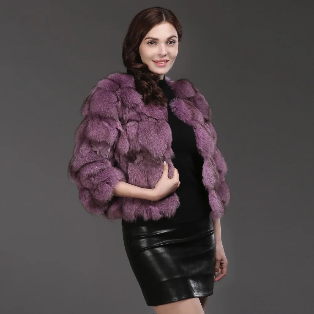 Женское короткое пальто из 2021 натурального Лисьего меха зимняя облегающая