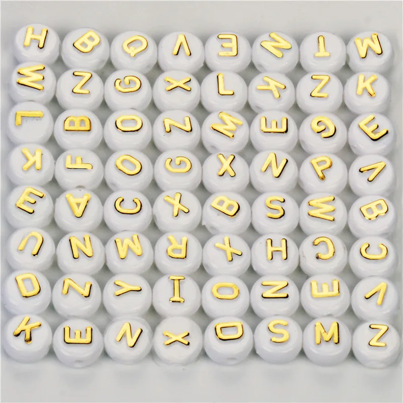 

100PCs White Round Flat Gold Alphabet Beads10mm Acrylic Letter Spacer Beads For DIY Jewelry Making Random Mixed