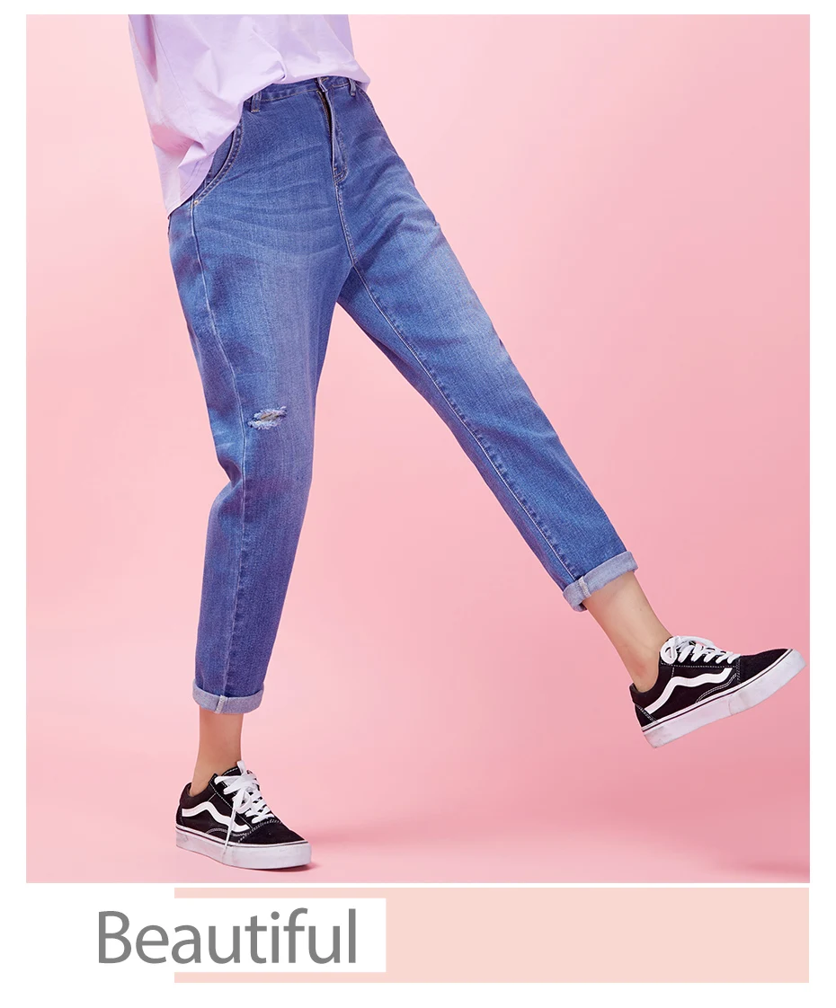 LEIJIJEANS, Новое поступление, весна размера плюс, рваные, с дырками, отбеленные, средняя талия, полная длина, высокая улица, свободные, Женские джинсы-шаровары, 9037