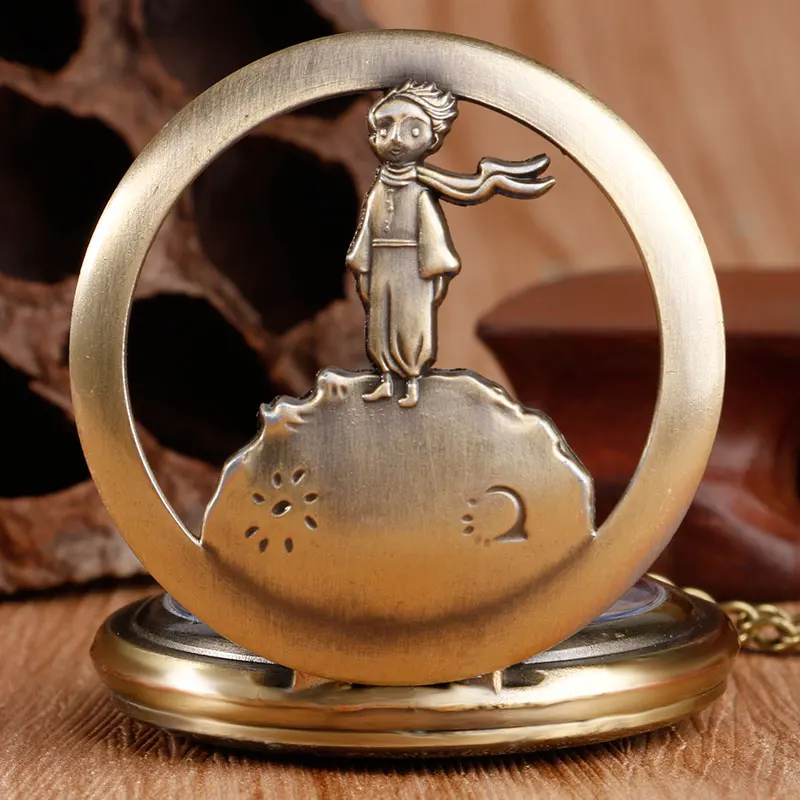 The Little Prince Dial Blue Planet Classic Cartoon Hollow Quartz Analog Pocket Watch Retro Style For Children Gifts | Наручные часы