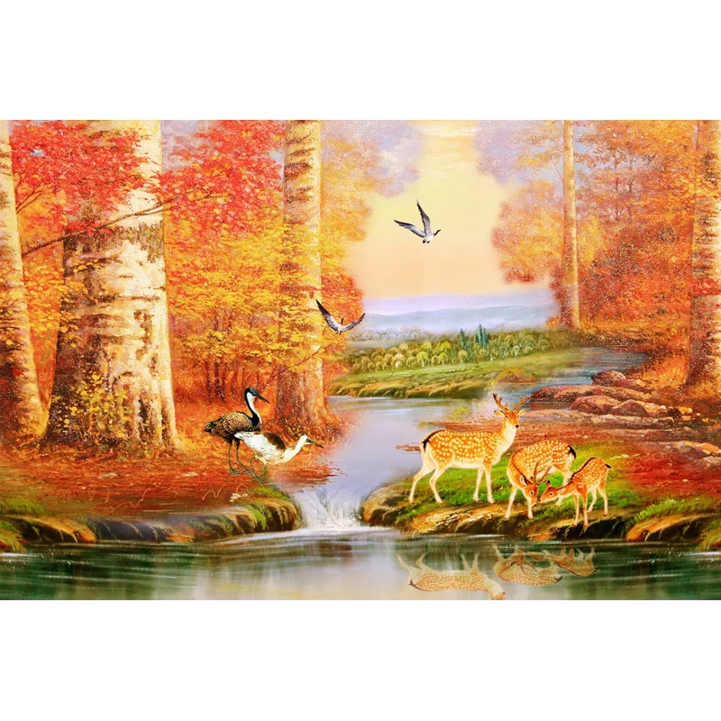 

DIY Diamond Embroidery Riverside deer and birds in autumn Diamond Painting Cross Stitch Full Square Rhinestone Mosaic Y2064