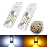 2 pcs 3157 turn signal light switchback 28 led dual color white amber projection lens high power bulbs driving lights car lamp