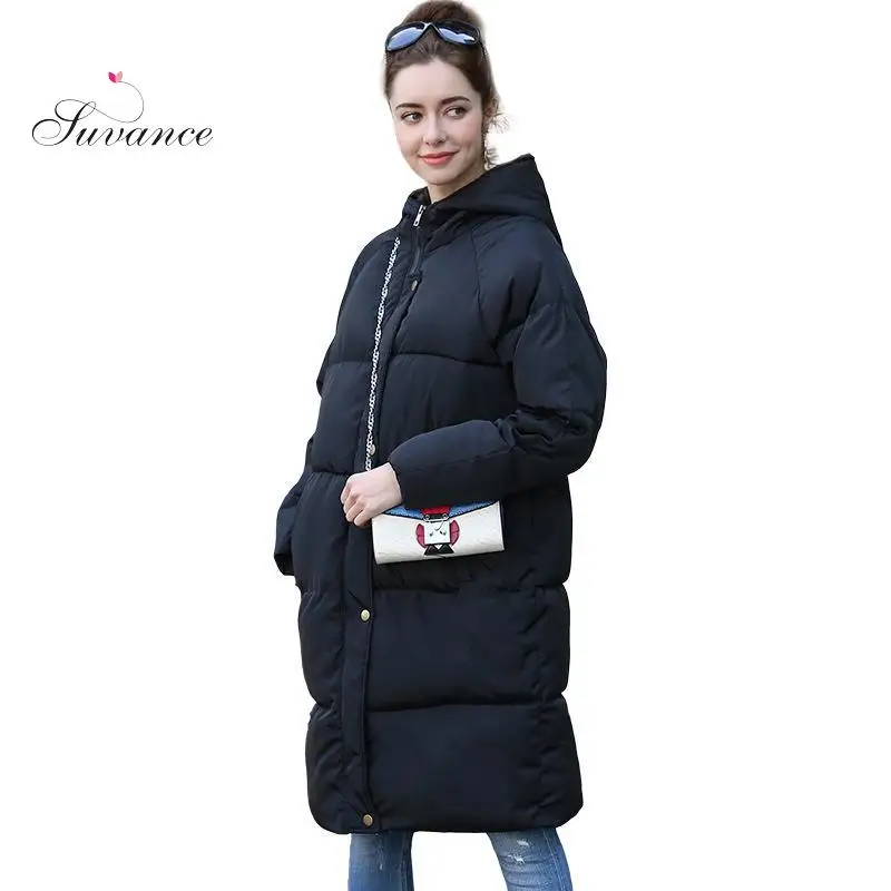 Suvance зимнее повседневное лоскутное пальто с капюшоном черного и серого цвета