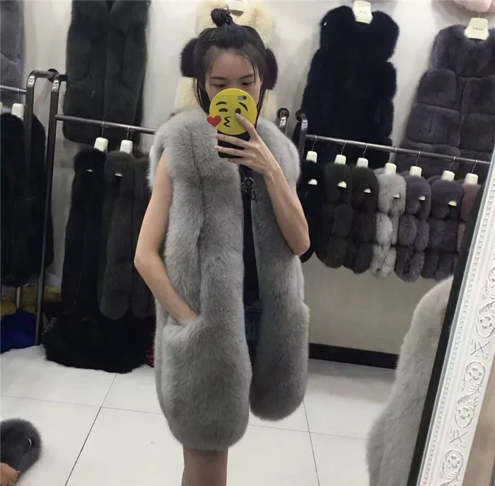 Зимние Модные женские меховые пальто толстые теплые из натурального Лисьего меха жилет без рукавов Длинная Куртка