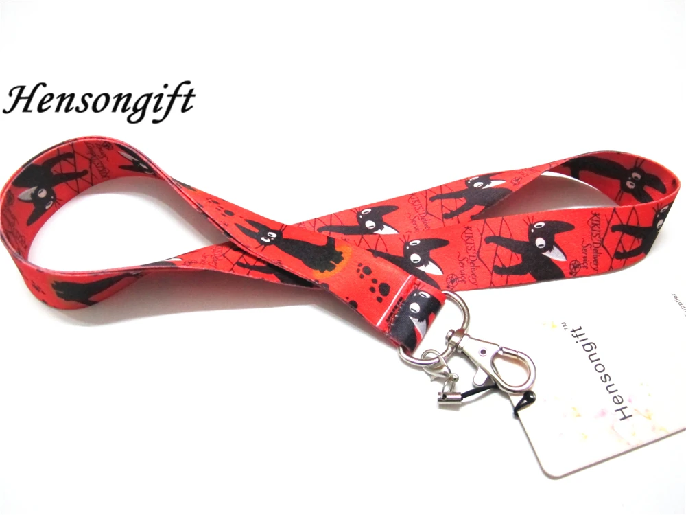 Hensongift черный значок с изображением кота шнурок для ключей ID Держатели животных мобильный телефон шеи ремни