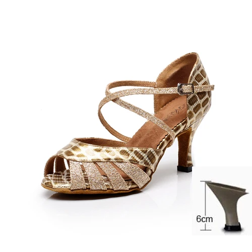 Gold Heel 60mm Женские латинский бальный танец, женские современное Танго вечерние танцевальные туфли для сальсы, сандалии на каблуке 6/7, 5/8, 5 см, домашняя мягкая подошва 1873 - Цвет: Gold Heel 60mm
