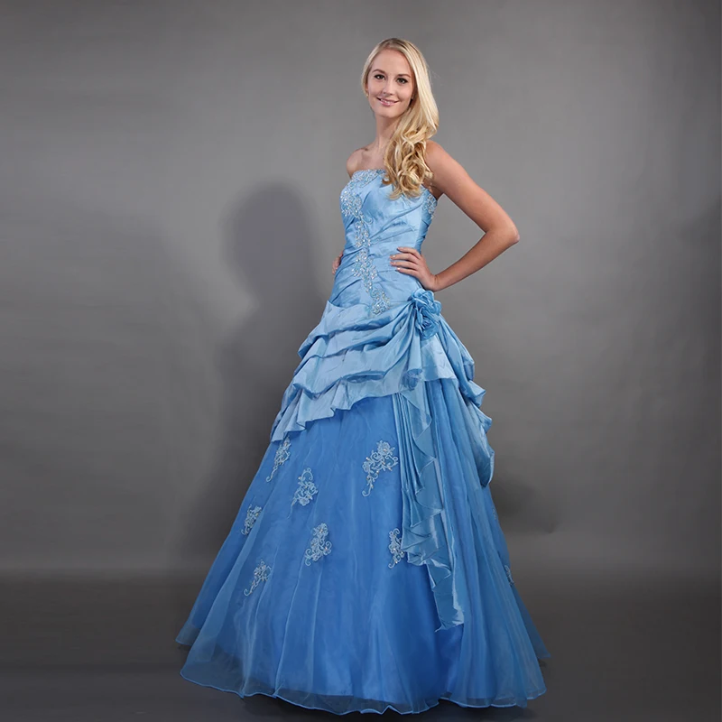 Светло-голубой Vestidos De Debutantes 15 Anos Quinceanera платья без бретелек с рюшами юбка пушистые