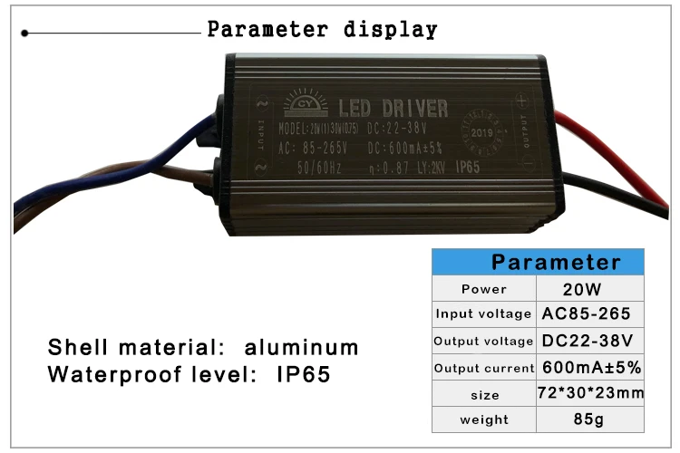 LED Driver 10W 20W 30W 50W 70W Adapter Transformer AC85V-265V to DC22-38V IP65 Power Supply 300mA 600mA 900mA 1500mA 2100mA