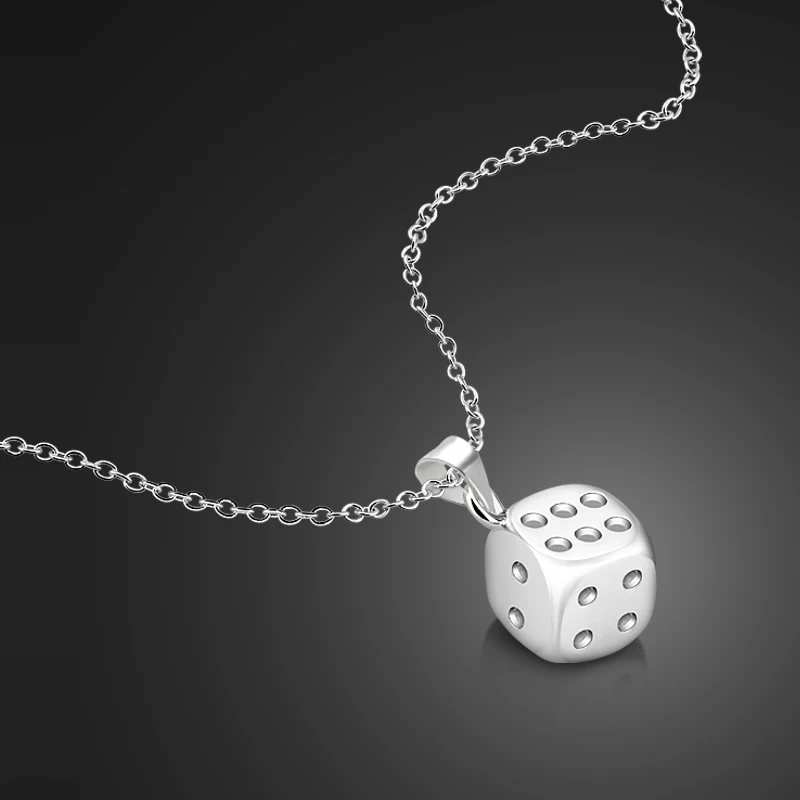 

New Girl Silver Jewelry 925 Sterling Silver Dice Pendant Necklace Solid Silver Water Wave Chain Chic Silver Ornament bijoux