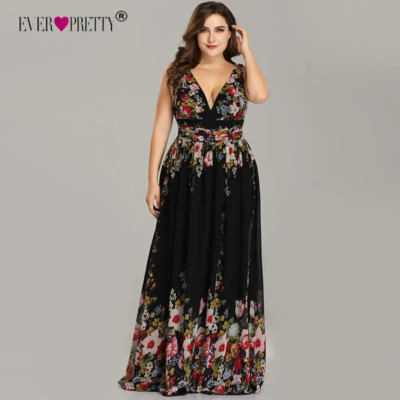 Ever Pretty, платья подружки невесты размера плюс,, Vestidos, элегантные, трапециевидные, v-образный вырез, открытая спина, длинные, шифоновые, свадебные, вечерние платья EP09016 - Цвет: Printed