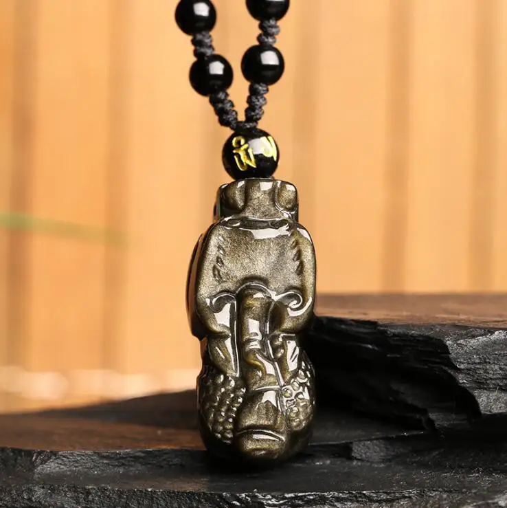 Unique Natural Gold Obsidian Black Jade Pendant Chinese Dragon Pixiu amulet | Украшения и аксессуары