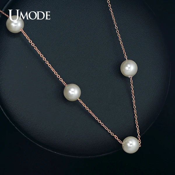 UMODE Женское ожерелье с жемчужными бусинами и розовой позолотой JN0133|rose gold|necklace of