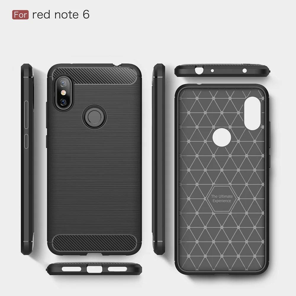 KEYSION Phone Case for Xiaomi Redmi Note 6 Pro Carbon Fiber Soft TPU Silicone Brushed Anti-knock Back Cover Note6 | Мобильные