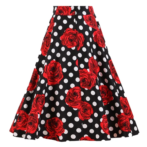 Винтажная хлопковая юбка в горошек, с принтом красной розы